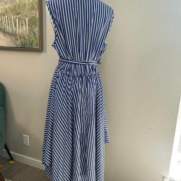 Blue White Striped Wrap Dress Handkerchief Hem - Size XL - Picture 3 of 8